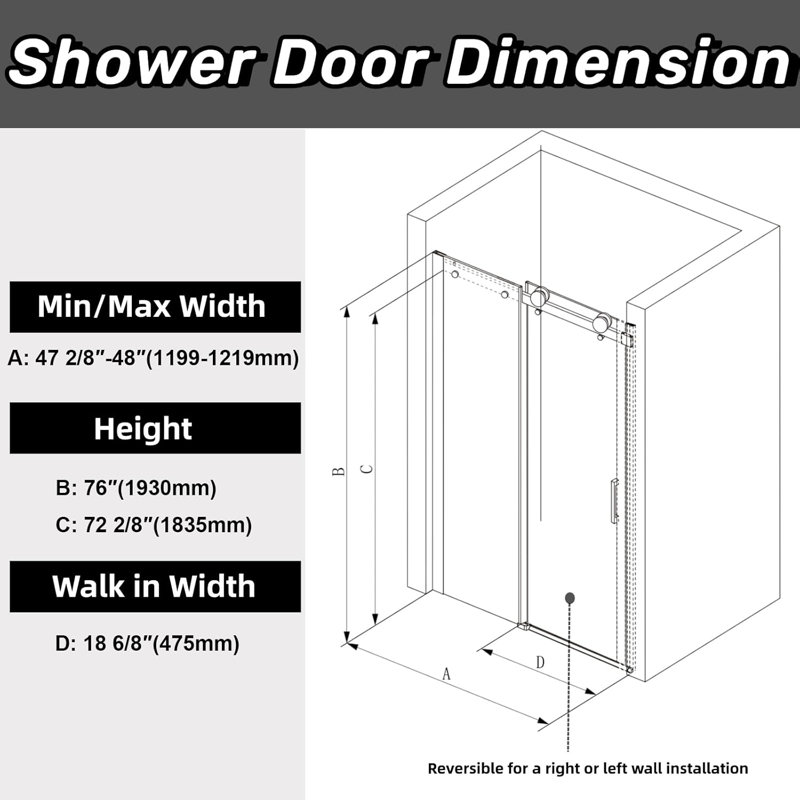 Ivory 48" W X 76" H Single Sliding Frameless Shower Door, Gold