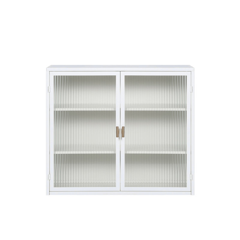 Armoire murale moderne 27,56 po à deux portes en verre avec rangement à trois niveaux pour le hall d'entrée, salle de bain, noir