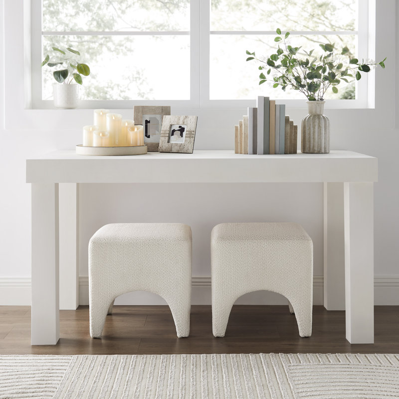 Modern Boucle Upholstered Ottoman, Shoe Changing Footrest, Makeup Stool(Set Of 2), White