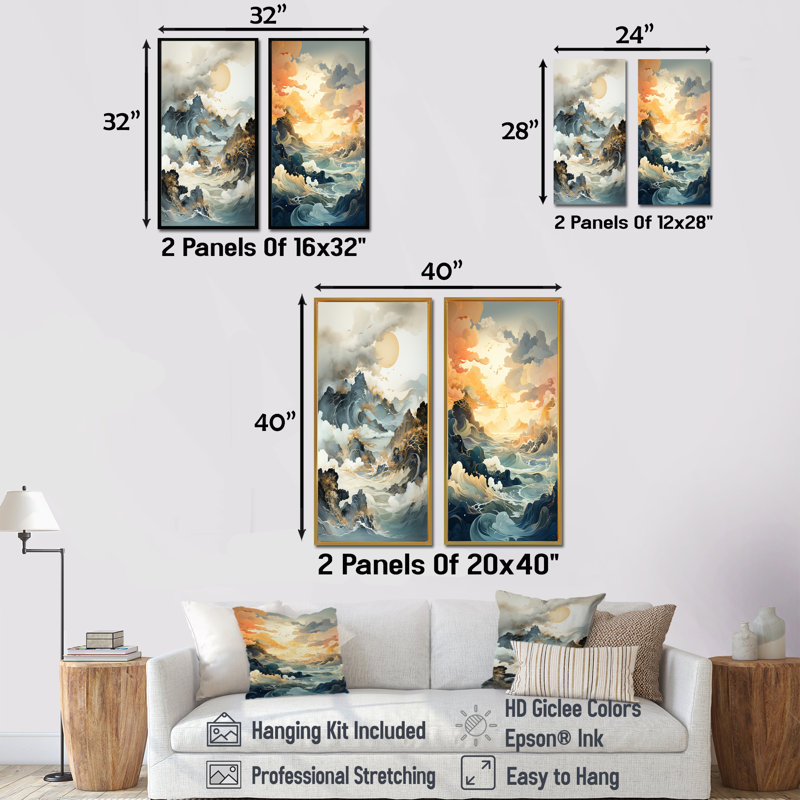 «Bold Storms Landscape», ensemble d'art mural sur toile 2 tempêtes, Toile tendue, H 32 po x l 33 po