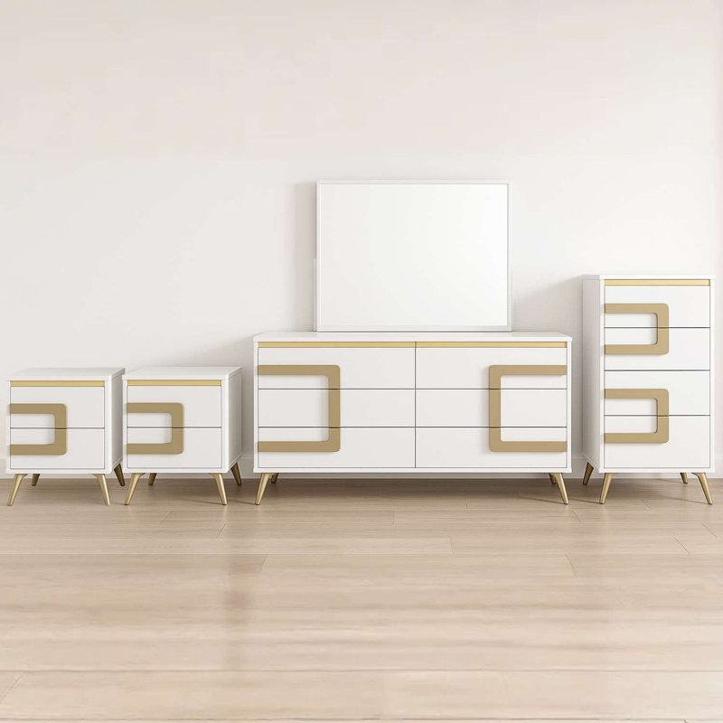 Ensemble de chambre à coucher blanc avec commode, miroir, commode et 2 tables de chevet