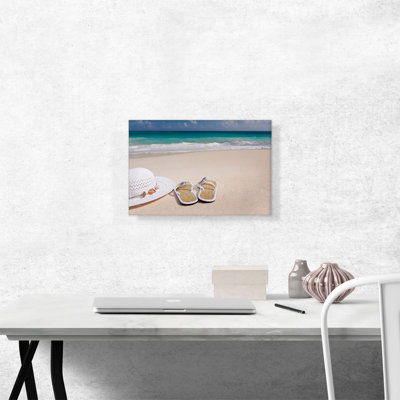 " Hat And Slippers On Sea Summer Beach "