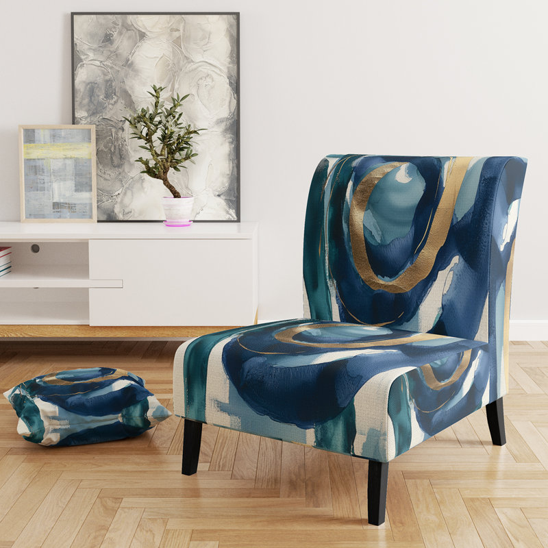 Mettalic I - Glam Upholstered Slipper Chair, Blue/Gold