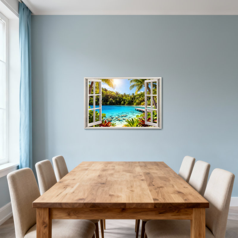 Paysage et nature, plage tropicale, palmiers, vue sur l'océan, H 12 po x l 18 po