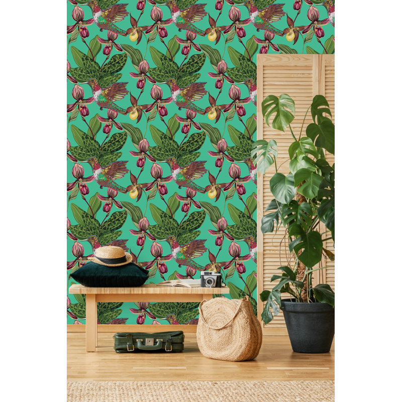 Panneau de papier peint adhésif Hummingbird On Flowers L 10,4 pi x l 25 po