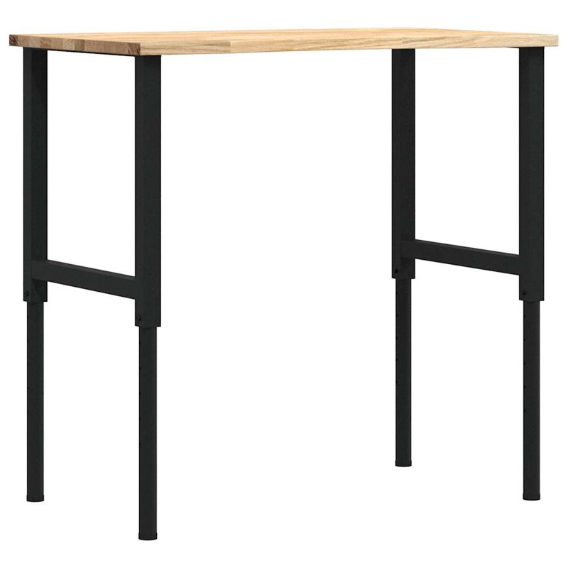 Solid Wood Top Height-Adjustable Workbench, Natural/Black, 98cm H x 100cm W x 60cm D