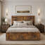 Lit plateforme rustique avec éclairage DEL, ports de chargement USB et de type C, rangement sous le lit et lattes métalliques robustes. Sommier non requis. Style industriel.-134009103