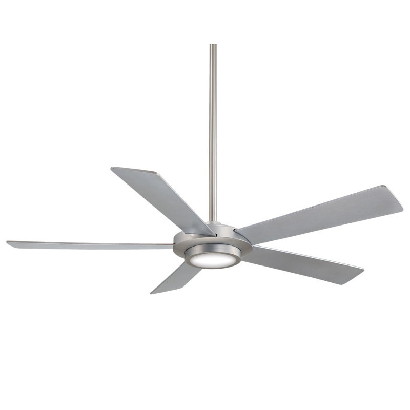 52" Sabot 5 - Blade LED Standard Ceiling Fan with Remote Control and Light Kit Included, Brushed Nickel with Silver Blades