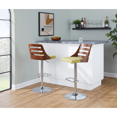 Tabouret de bar réglable Mid-Century moderne avec pivot en noyer et vert