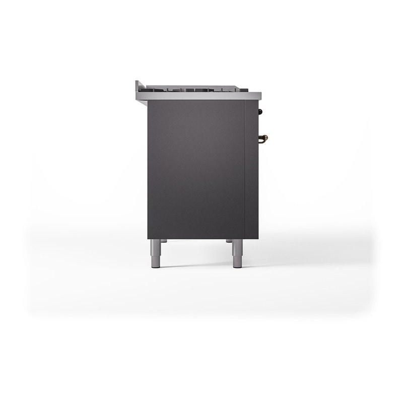 ILVE Nostalgie II Noblesse 48 in Dual Fuel Range, 5 Burner, Griddle, Frenchtop, Liquid Propane, Graphite Matte/Burnished