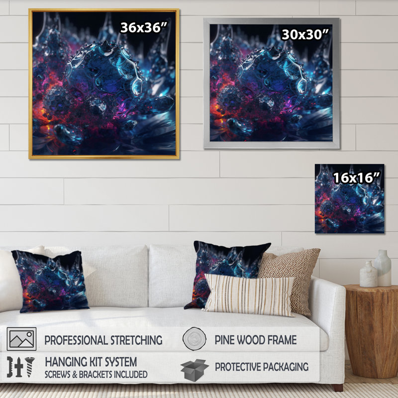 Cristaux photoniques entrelacés I - impression, H 16 po x l 16 po x P 1 po, Cadre flottant noir