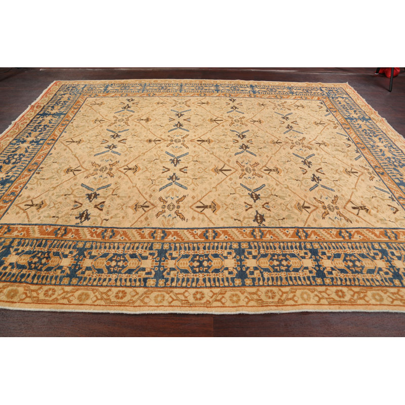 Tapis unique noué à la main Tabriz des années 1900 de 8 pi 9 po x 10 pi 9 po beige