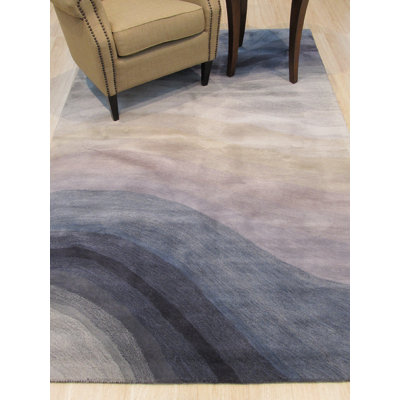Tapis bleu abstrait en laine touffeté à la main Sinderen