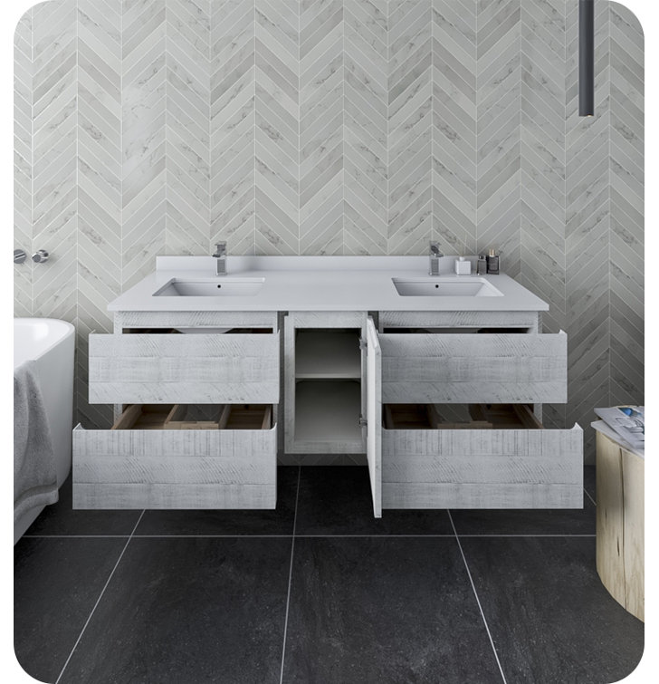 Base de meuble-lavabo mural flottant double 58 po Fresca Formosa - Base et lavabo non inclus