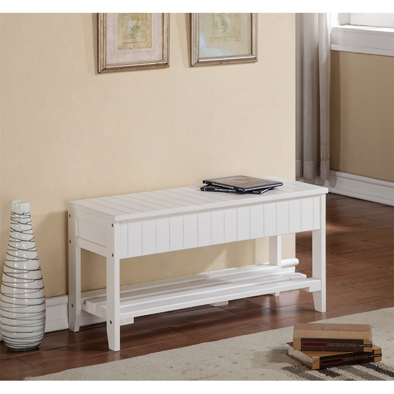 Solid Wood Shoe Bench With Storage, White
