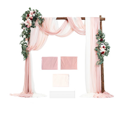 Ensemble de fleurs artificielles pour arche de mariage, fleurs roses avec voilages (lot de 5) - 2 compositions florales, 3 voilages, idéal pour la décoration de bouquets de cérémonie et de fond de réception.