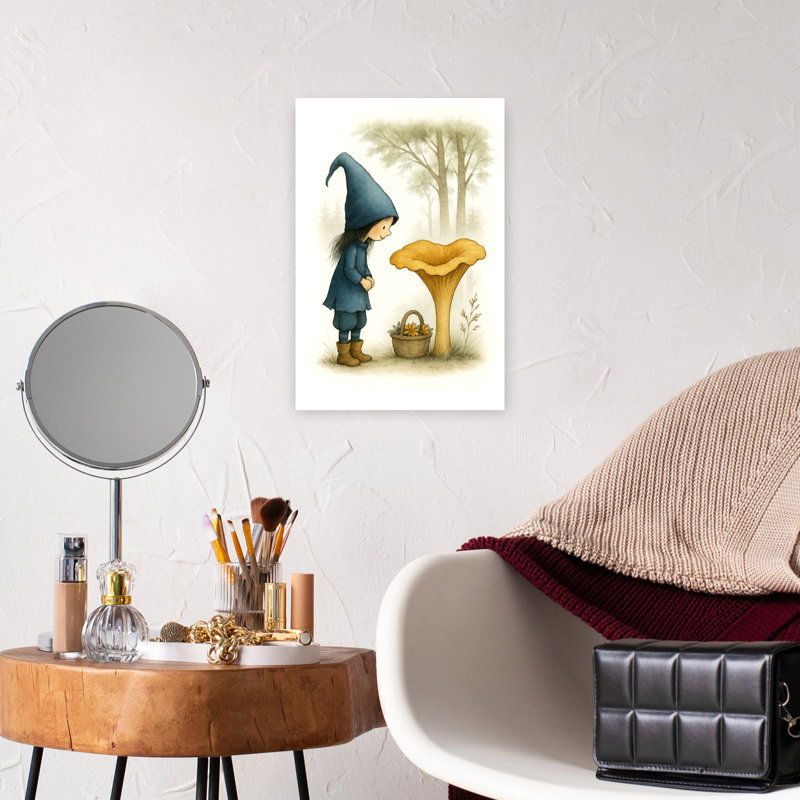 Curious Child Giant Mushroom Whimsical Abstract Contemporary Flower Forest Wall Art Print by Annika Persson - Print