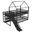 Lit superposé double en métal avec escalier de rangement, glissière, rails de sécurité, noir-817945091