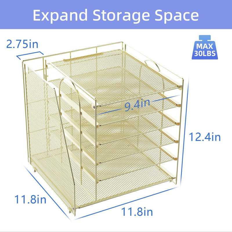 Rose Gold 6-Tier Desk Organizer for Women: With Magazine Rack & Office Desk Decor, Gold