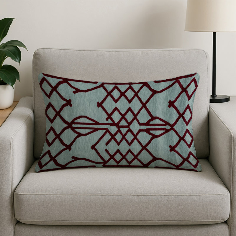 Coussin décoratif intérieur et extérieur beige Trellis, Treillis gris 352, Rectangle H 18 po x l 25 po