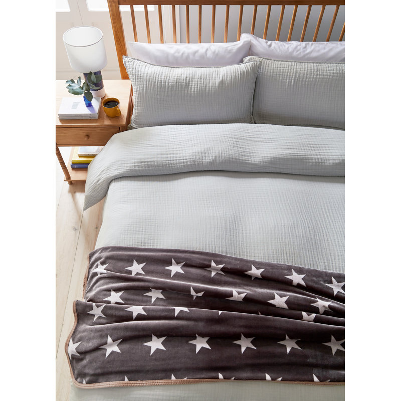 Muslin Cotton Duvet Cover Set, Silver, Double Duvet Cover + 2 Standard Pillowcases