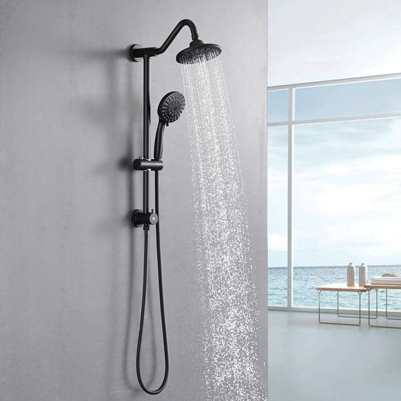 Bathroom Shower With 6 Inch Rain Head & Handheld, Matte Black, 2.5 Gpm Flow, Adjustable Slide Bar, Corrosion , Tranquil And Handheld , Gpm, Water Advanced Technology