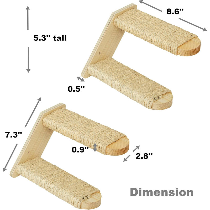 Ensemble de 2 escaliers muraux pour chat, échelle en bois de pin avec corde en sisal, tablettes d'escalade peu encombrantes pour chats