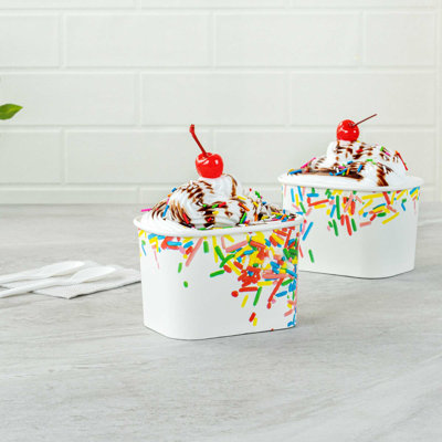Restaurantware Paper Cups 50 Count 12 Ounce Square Disposable Ice Cream Containers, Leak-Resistant Paper Dessert To Go Cups, Hot And Cold Food, Durable Classic Sprinkles Design