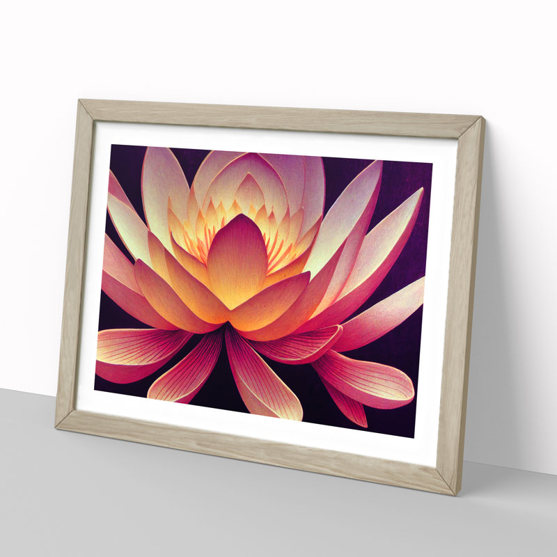 Incredible Lotus Flower 1 Piece Single Picture Frame Wall Art, 34cm H x 46cm W x 2cm D, Oak