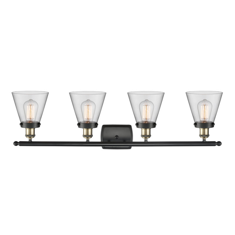 Éclairage pour meuble-lavabo 4 lumières 36 po Ballston Urban Cone, Incandescent, Clair, Laiton antique noir