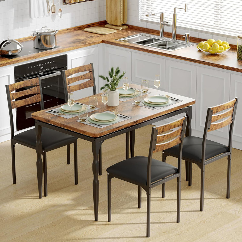 Ensemble de table de salle à manger 5 pièces, ensemble de table et chaises de style industriel pour 4, Brun