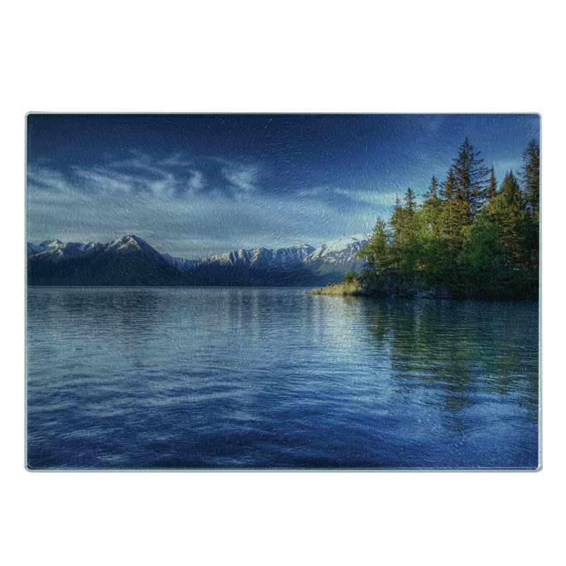 Planche à découper en verre trempé Ambesonne Alaska Turnagain Arm Lakeside Vert lime bleu marine