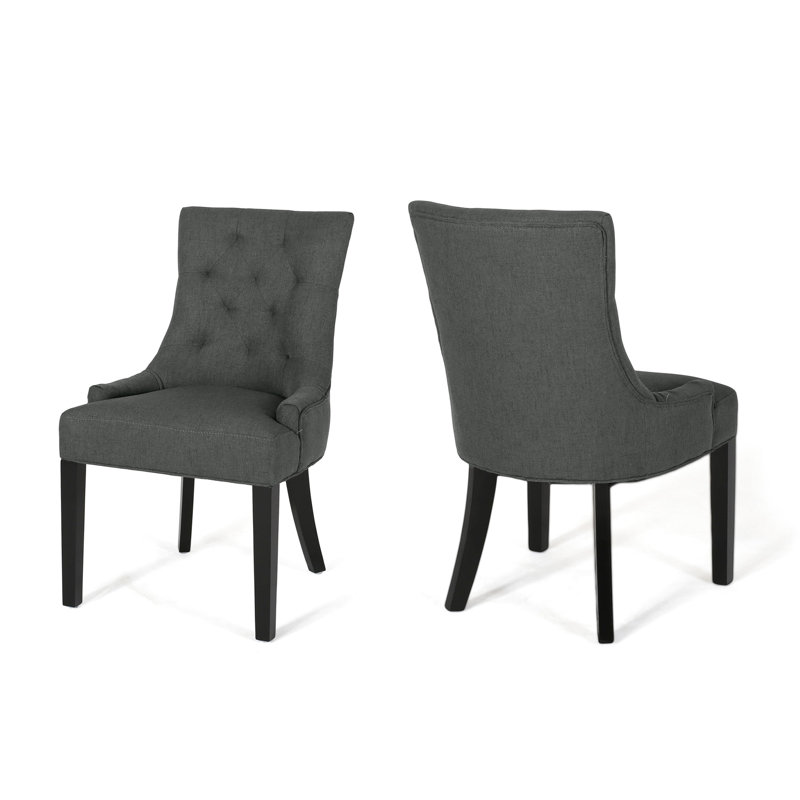 Chaise rembourrée gris foncé 2 - style moderne, capitonnage sans couture à losanges, pieds fuselés, chaises à assemblage requis (2 chaises), dossier contemporain,