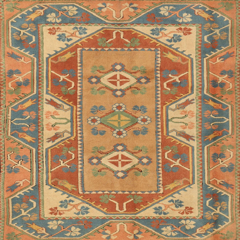 Tapis orange/bleu traditionnel Quillian, Carré 4 pi