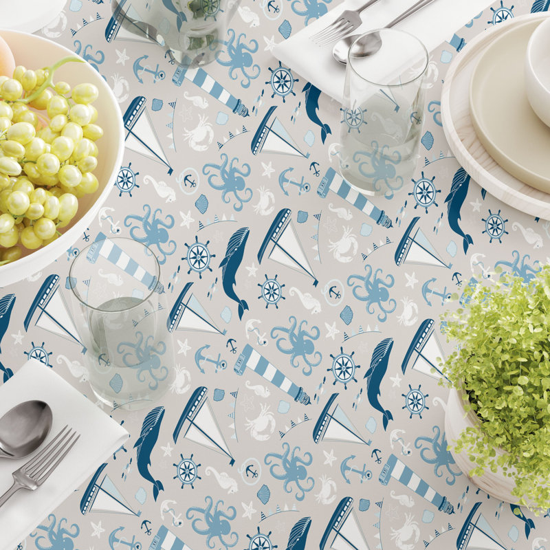 Fabric Textile Products, Inc. Rectangular Tablecloth, 100% Cotton, Elements Of The Sea, 84" x 60"