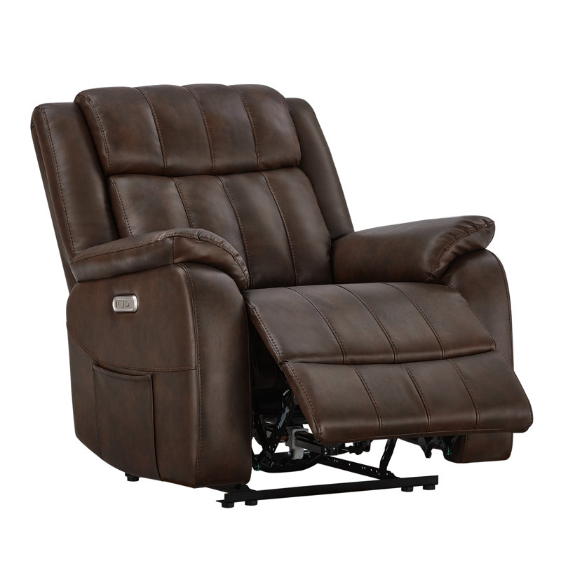 Channel-Tufted Power Recliner with Wall-Hugger Technology – Plush Armrests, Brown