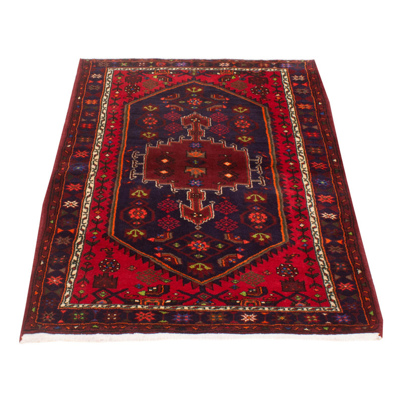 Tapis rouge / noir en laine noué à la main de conception unique 4 pi 3 po x 6 pi 3 po New Age Braegyn