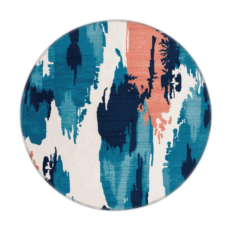 Watercolor Blue Indoor and Outdoor Area Rug, Round 5'