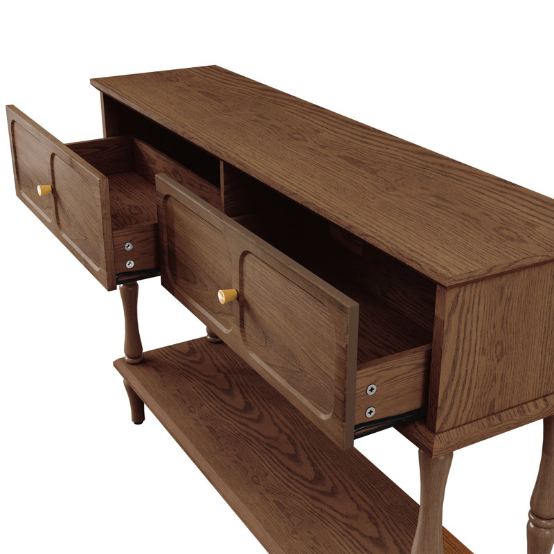 Console Mid-Century avec 2 tiroirs pour l'entrée et le salon, noyer, Brun