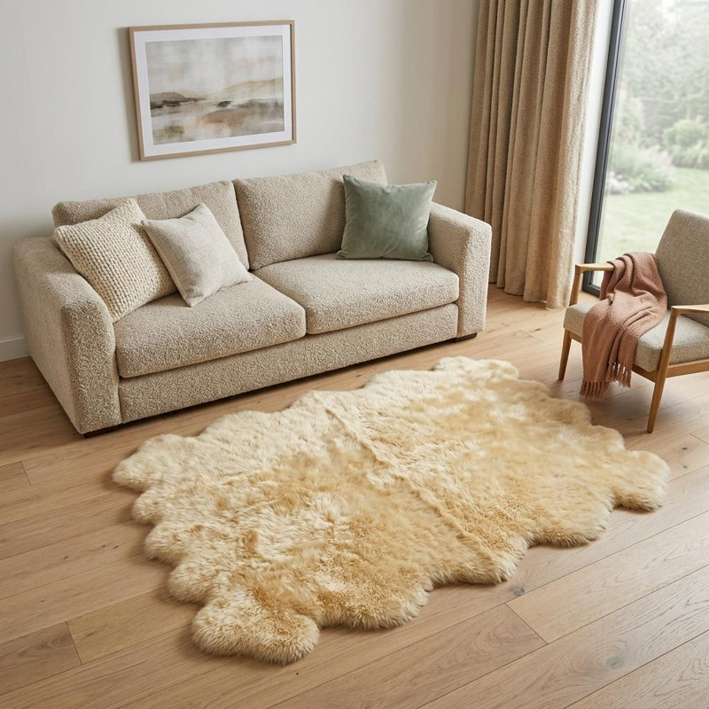 Tapis en peau de mouton doré 6 pi x 7 pi fait à la main