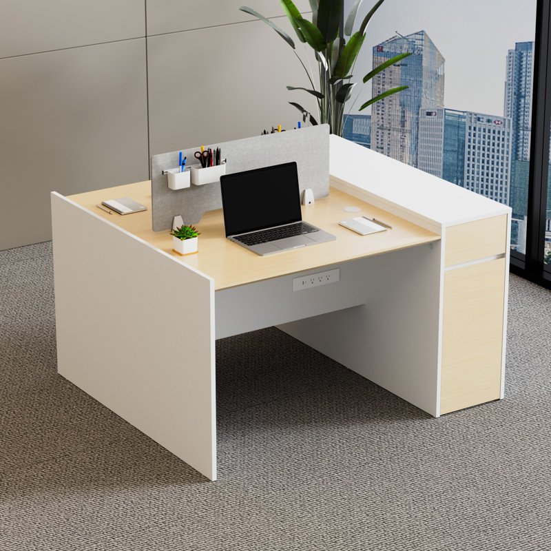Poste de travail modulaire Okeysen pour 2 personnes, bureaux modulaires et modulaires avec rangement et prises électriques, 2