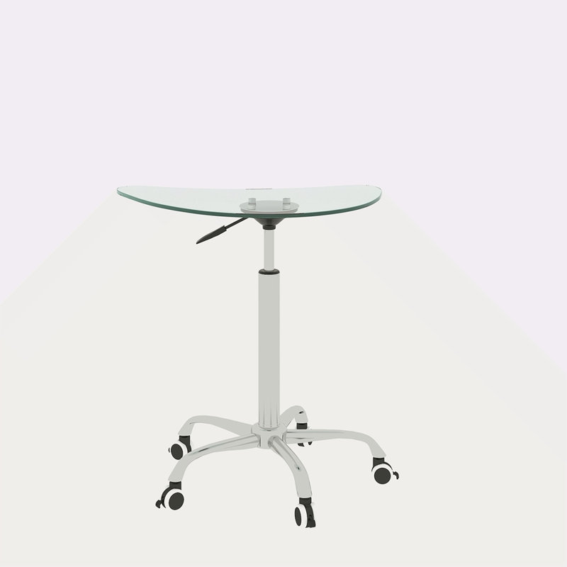 Adjustable Height Transparent Tempered Glass Table Desk Table With Lockable Wheels(Adjustable Range 24.2 "32.7 "), Clear