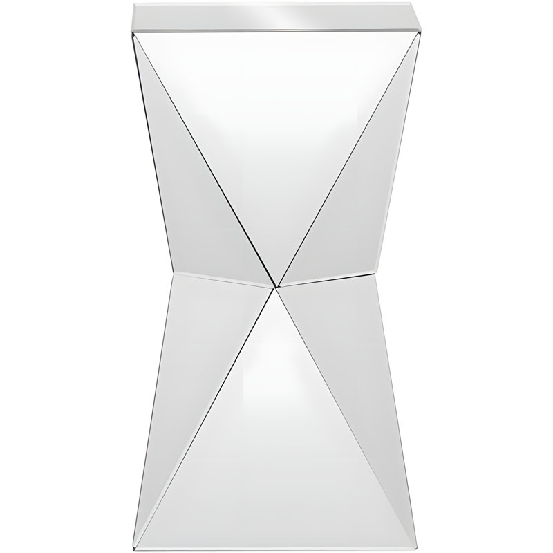 Contemporary Multi-Faceted Mirrored Side Table With Beveled Edge Glass, Mdf Construction