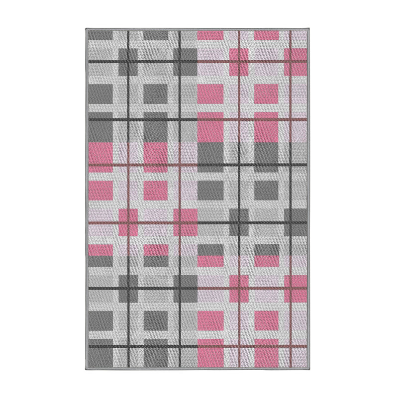 Tapis rose/vert à motifs, Rectangle 5 pi x 7 pi