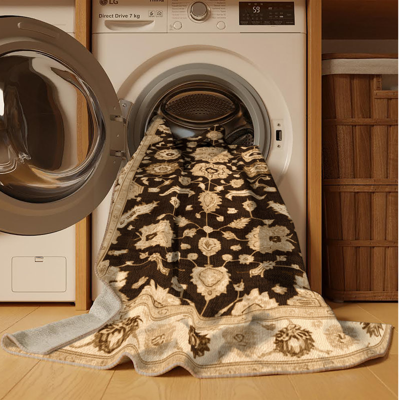 Tapis beige surteint lavable à la machine, Rond 7 pi