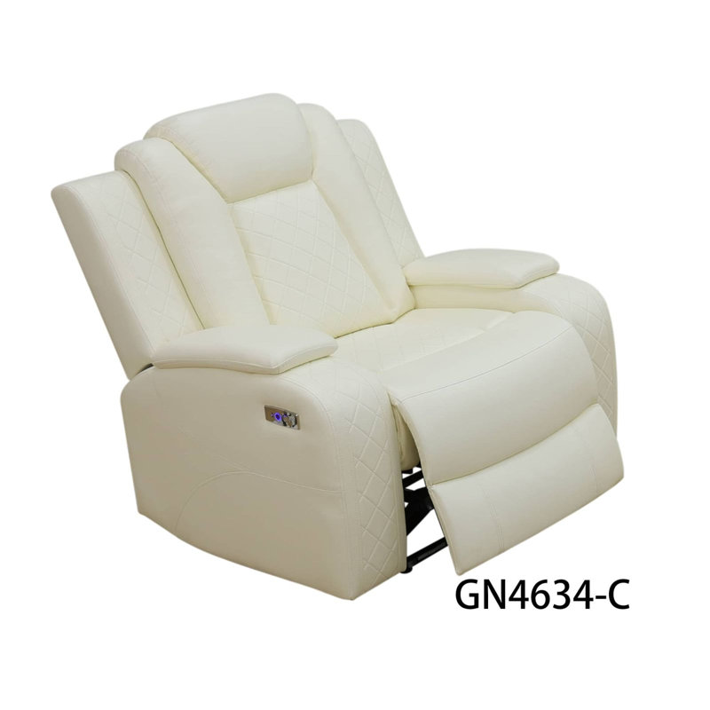 Light white Breathing Leather Living Room Sectional Recliner Chair, Cream Faux Leather