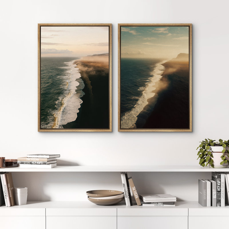 Plage, paysage mural, ensemble de 2 reproductions d'art sur toile encadrées, Naturel, H 36 po x l 48 po