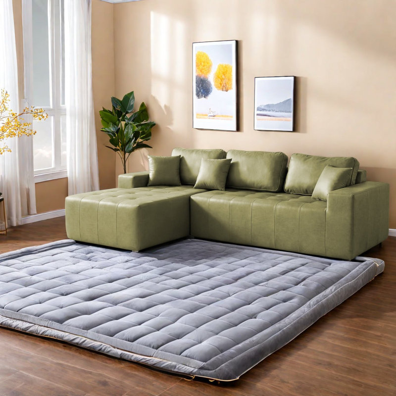 Compression Sectionals Sofa Bed, Faux Leather Modern L Shaped Couch for Home