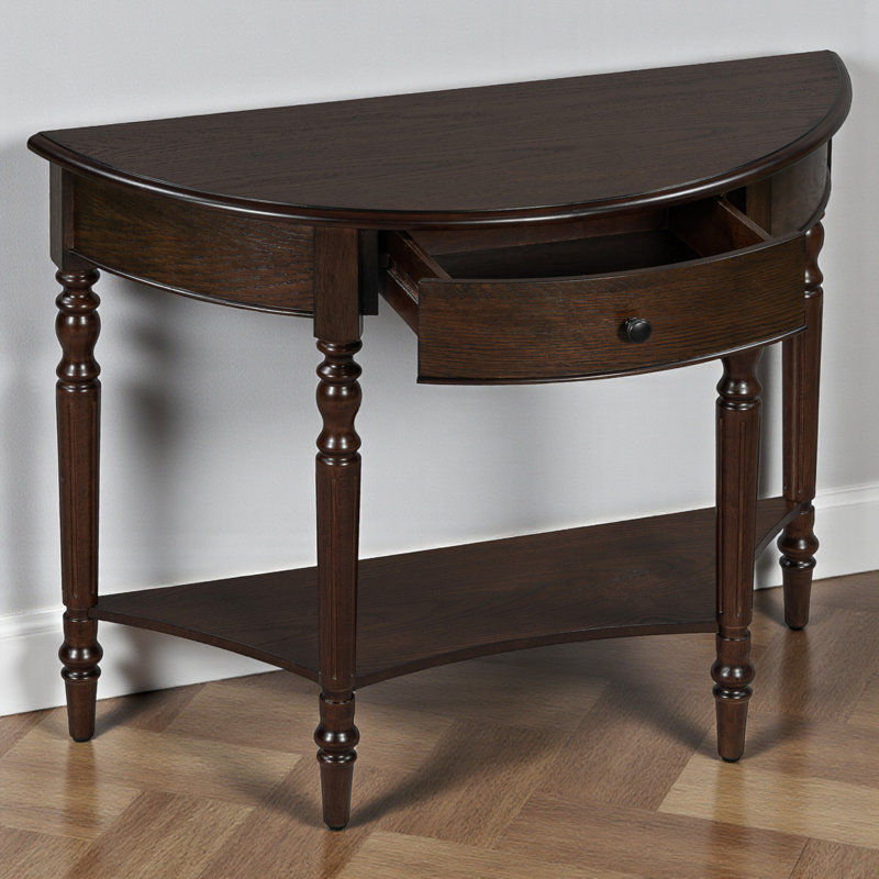 39" Console Table, Half Moon Shape, With Drawer & Shelf, For Entryway, Living Room, Hallway, Espresso