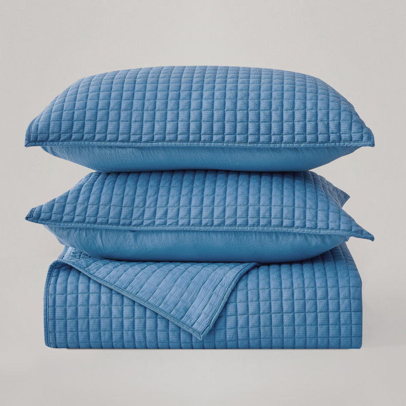 Ensemble de courtepointe Wonderful Waffle, Bleu, Lit simple